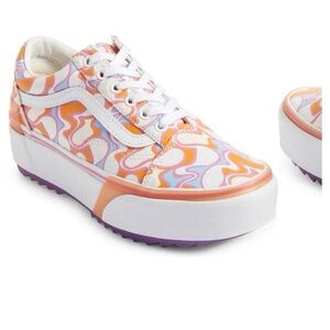 VANS Old Skool Stacked platform Groovy Orange UV Ink Peace Sign womens 8.5